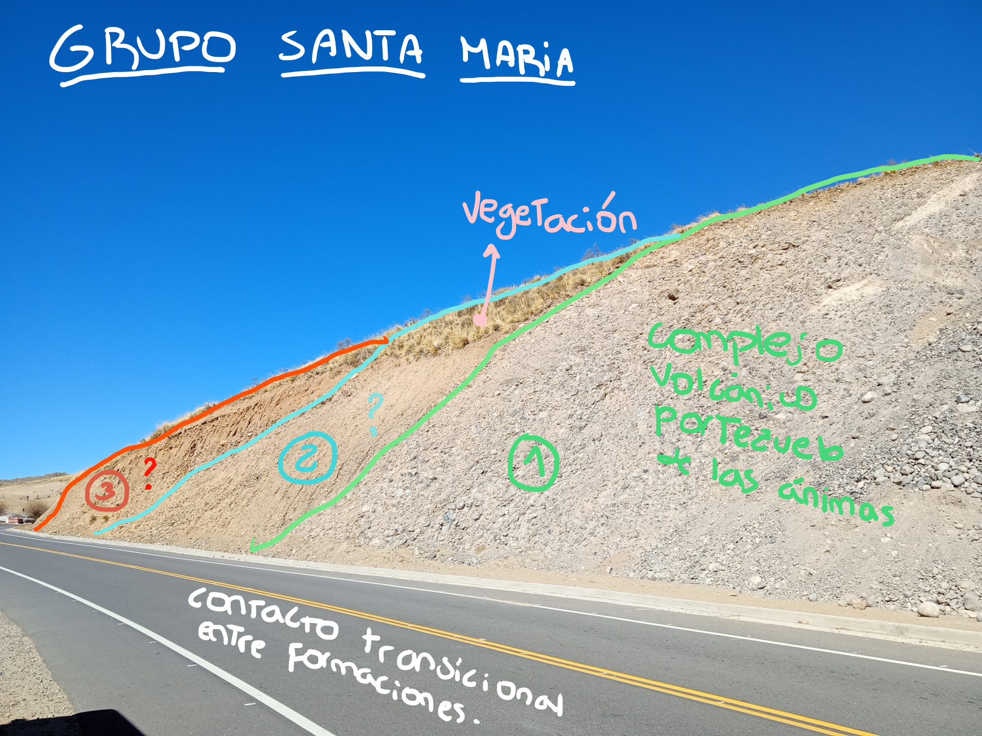 Primer afloramiento del grupo Santa María. Lo encontramos al costado de la ruta.